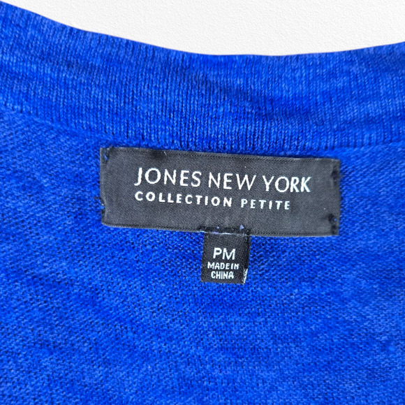Y2K Jones New York Beaded Neck Blue Linen Blend Sleeveless Top Medium Petite - Picture 3 of 5